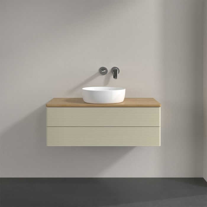 Villeroy & Boch Antao Waschbeckenunterschrank, 100 x 36 cm, 2 Auszüge mit LED-Licht, Front mit Struktur, ohne Hahnloch