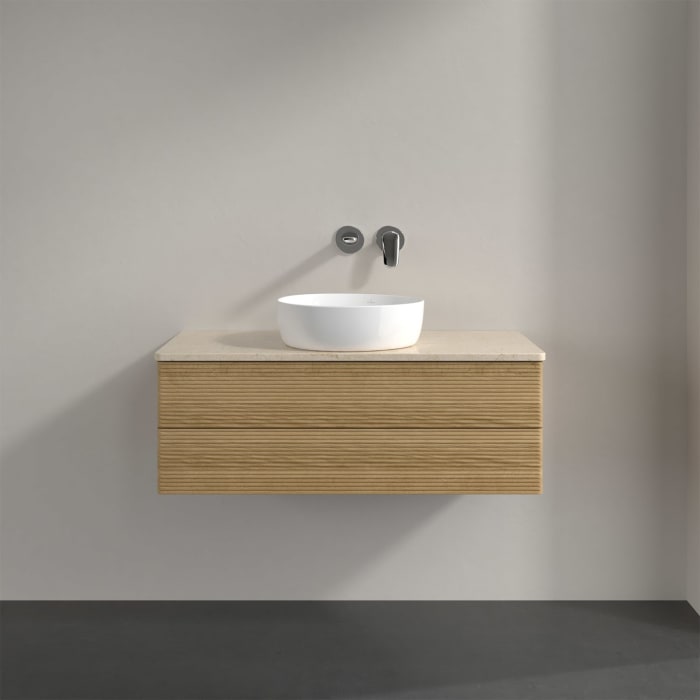 Villeroy & Boch Antao Waschbeckenunterschrank, 100 x 36 cm, 2 Auszüge mit LED-Licht, Front mit Struktur, ohne Hahnloch