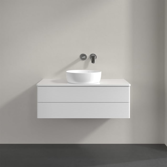 Villeroy & Boch Antao Waschbeckenunterschrank, 100 x 36 cm, 2 Auszüge mit LED-Licht, Front mit Struktur, mit Hahnloch