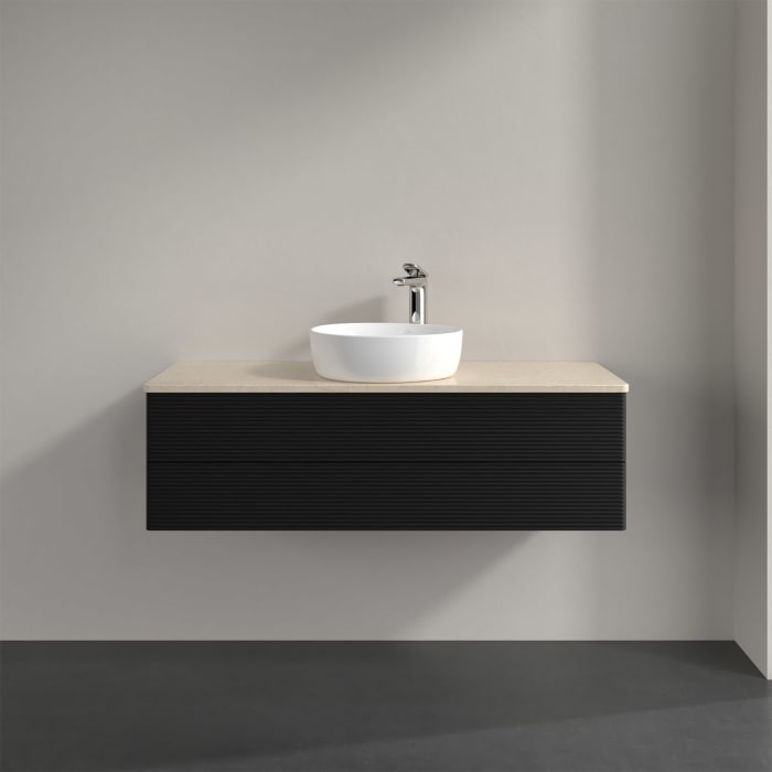 Villeroy & Boch Antao Waschbeckenunterschrank, 120 x 36 cm, 2 Auszüge mit LED-Licht, Front mit Struktur, mit Hahnloch, für Waschtisch mittig