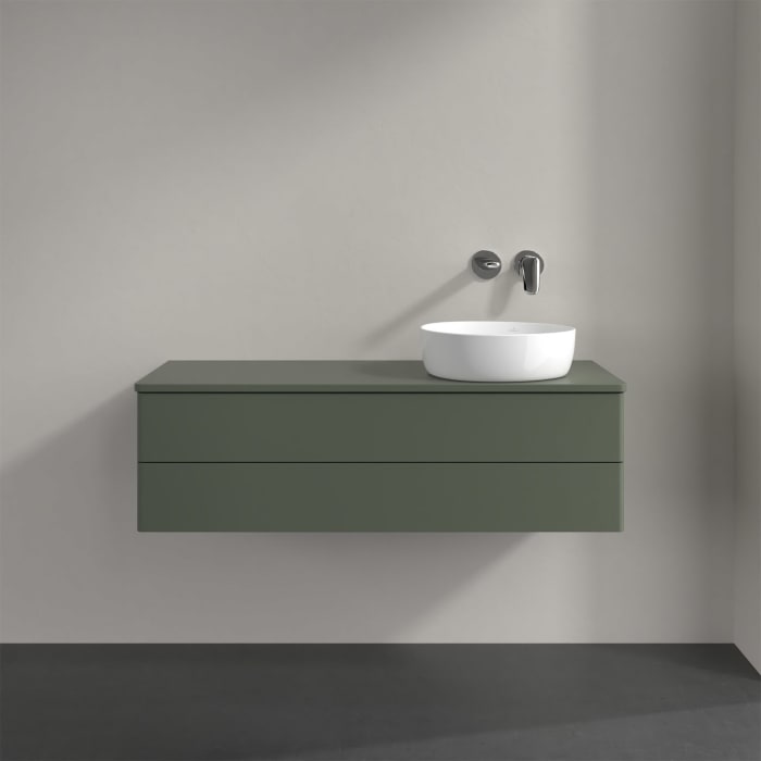 Villeroy & Boch Antao Waschbeckenunterschrank, 120 x 36 cm, 2 Auszüge mit LED-Licht, Front ohne Struktur, ohne Hahnloch, für Waschtisch rechts