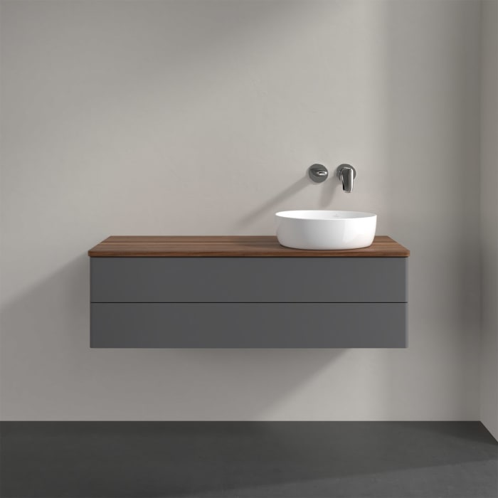 Villeroy & Boch Antao Waschbeckenunterschrank, 120 x 36 cm, 2 Auszüge mit LED-Licht, Front ohne Struktur, ohne Hahnloch, für Waschtisch rechts