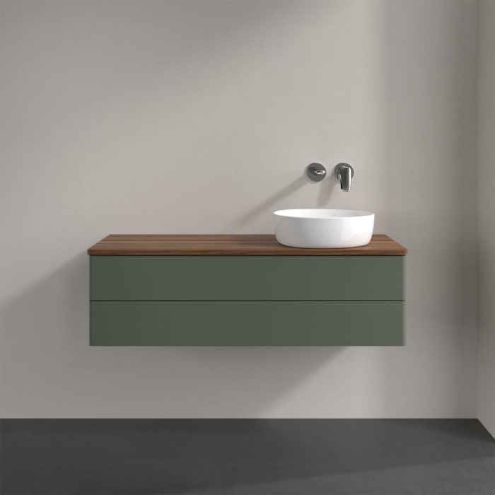 Villeroy & Boch Antao Waschbeckenunterschrank, 120 x 36 cm, 2 Auszüge mit LED-Licht, Front ohne Struktur, ohne Hahnloch, für Waschtisch rechts