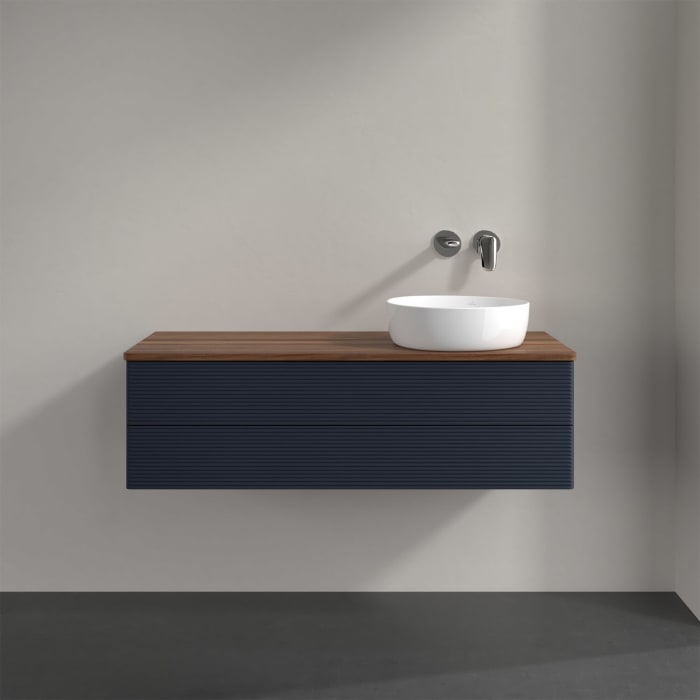 Villeroy & Boch Antao Waschbeckenunterschrank, 120 x 36 cm, 2 Auszüge mit LED-Licht, Front mit Struktur, ohne Hahnloch, für Waschtisch rechts