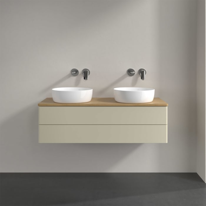 Villeroy & Boch Antao Waschbeckenunterschrank, 120 x 36 cm, 2 Auszüge mit LED-Licht, Front ohne Struktur, ohne Hahnloch, für Waschtisch links und rech