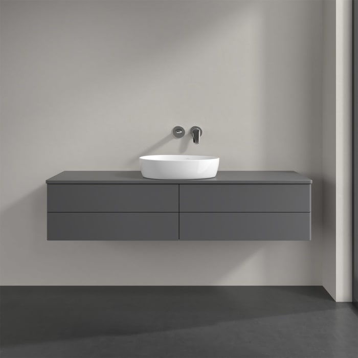 Villeroy & Boch Antao Waschbeckenunterschrank, 160 x 36 cm, 4 Auszüge mit LED-Licht, Front ohne Struktur, ohne Hahnloch, für Waschtisch mittig