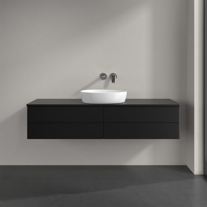 Villeroy & Boch Antao Waschbeckenunterschrank, 160 x 36 cm, 4 Auszüge mit LED-Licht, Front ohne Struktur, ohne Hahnloch, für Waschtisch mittig