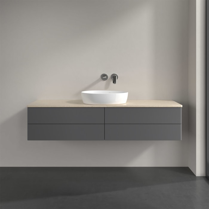 Villeroy & Boch Antao Waschbeckenunterschrank, 160 x 36 cm, 4 Auszüge mit LED-Licht, Front ohne Struktur, ohne Hahnloch, für Waschtisch mittig