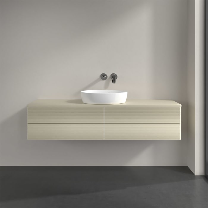Villeroy & Boch Antao Waschbeckenunterschrank, 160 x 36 cm, 4 Auszüge mit LED-Licht, Front mit Struktur, ohne Hahnloch, für Waschtisch mittig