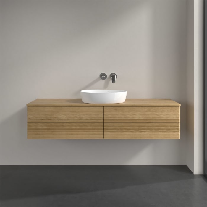 Villeroy & Boch Antao Waschbeckenunterschrank, 160 x 36 cm, 4 Auszüge mit LED-Licht, Front mit Struktur, ohne Hahnloch, für Waschtisch mittig