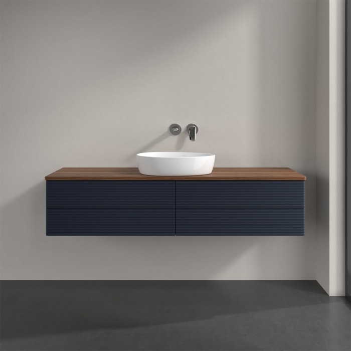 Villeroy & Boch Antao Waschbeckenunterschrank, 160 x 36 cm, 4 Auszüge mit LED-Licht, Front mit Struktur, ohne Hahnloch, für Waschtisch mittig