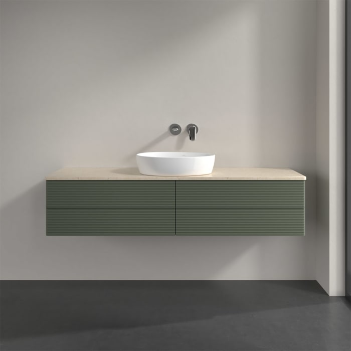 Villeroy & Boch Antao Waschbeckenunterschrank, 160 x 36 cm, 4 Auszüge mit LED-Licht, Front mit Struktur, ohne Hahnloch, für Waschtisch mittig