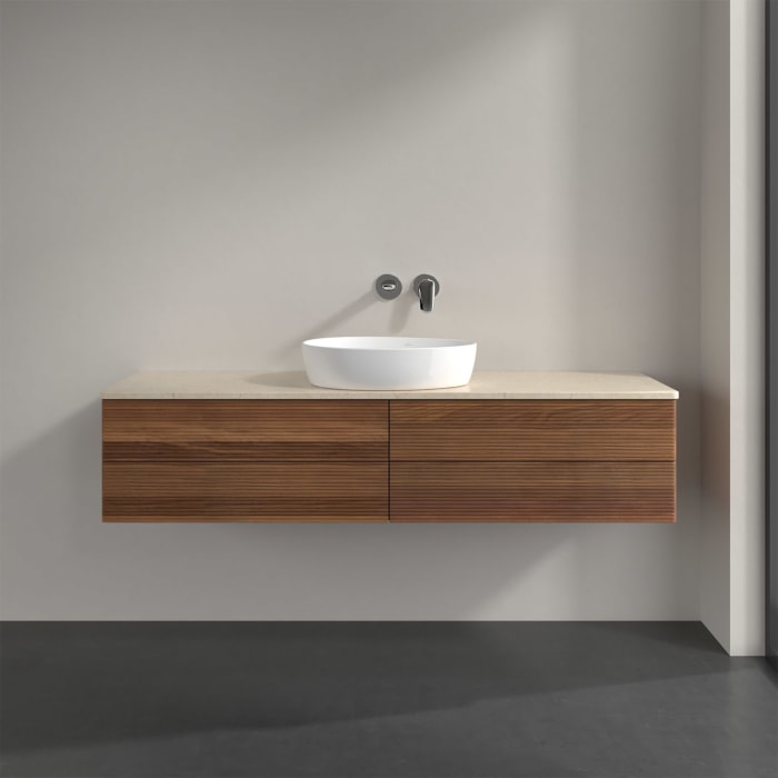 Villeroy & Boch Antao Waschbeckenunterschrank, 160 x 36 cm, 4 Auszüge mit LED-Licht, Front mit Struktur, ohne Hahnloch, für Waschtisch mittig