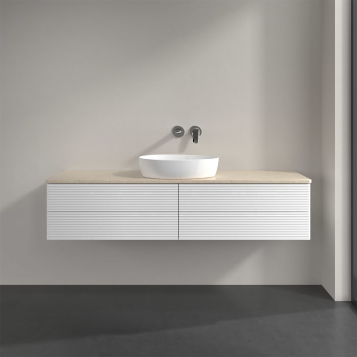 Villeroy & Boch Antao Waschbeckenunterschrank, 160 x 36 cm, 4 Auszüge mit LED-Licht, Front mit Struktur, ohne Hahnloch, für Waschtisch mittig