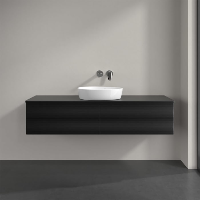 Villeroy & Boch Antao Waschbeckenunterschrank, 160 x 36 cm, 4 Auszüge mit LED-Licht, Front mit Struktur, mit Hahnloch, für Waschtisch mittig