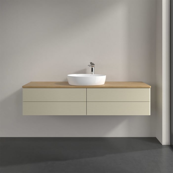 Villeroy & Boch Antao Waschbeckenunterschrank, 160 x 36 cm, 4 Auszüge mit LED-Licht, Front mit Struktur, mit Hahnloch, für Waschtisch mittig