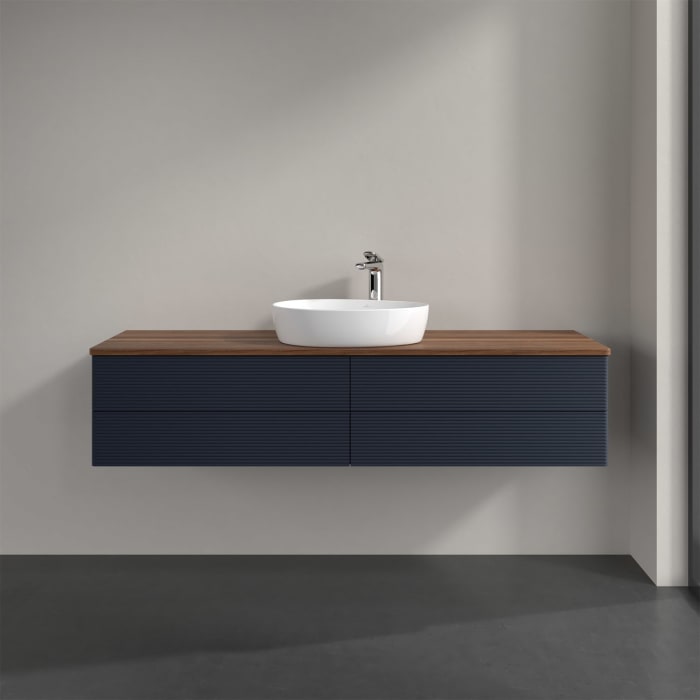 Villeroy & Boch Antao Waschbeckenunterschrank, 160 x 36 cm, 4 Auszüge mit LED-Licht, Front mit Struktur, mit Hahnloch, für Waschtisch mittig
