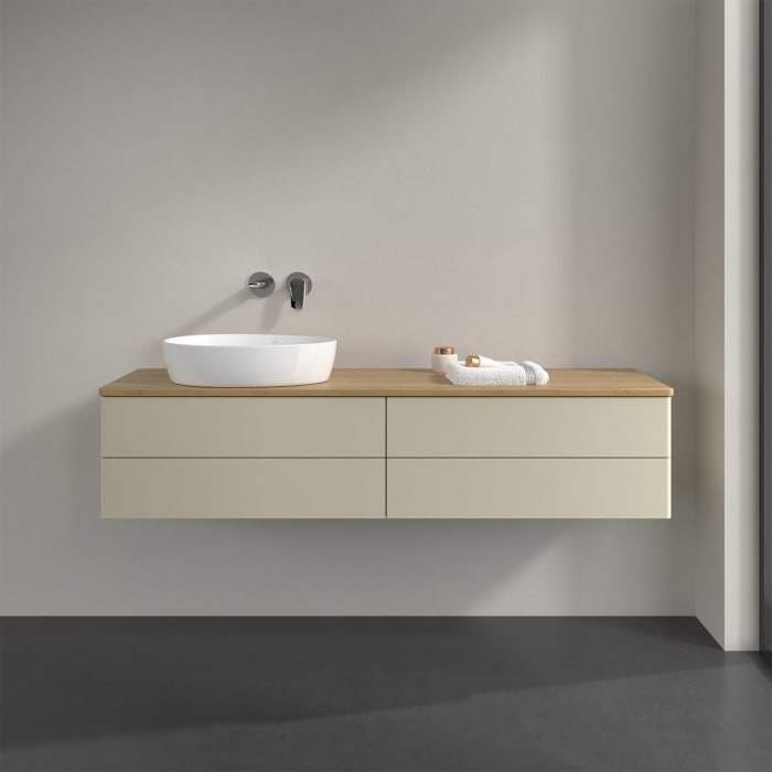 Villeroy & Boch Antao Waschbeckenunterschrank, 160 x 36 cm, 4 Auszüge mit LED-Licht, Front ohne Struktur, ohne Hahnloch, für Waschtisch links