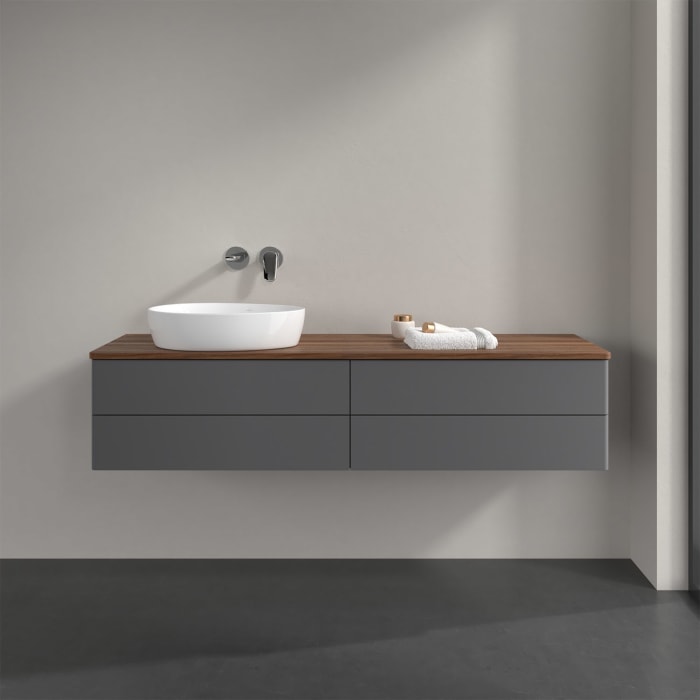 Villeroy & Boch Antao Waschbeckenunterschrank, 160 x 36 cm, 4 Auszüge mit LED-Licht, Front ohne Struktur, ohne Hahnloch, für Waschtisch links