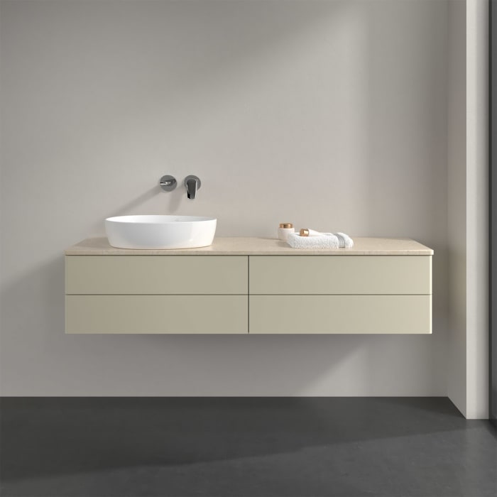 Villeroy & Boch Antao Waschbeckenunterschrank, 160 x 36 cm, 4 Auszüge mit LED-Licht, Front ohne Struktur, ohne Hahnloch, für Waschtisch links