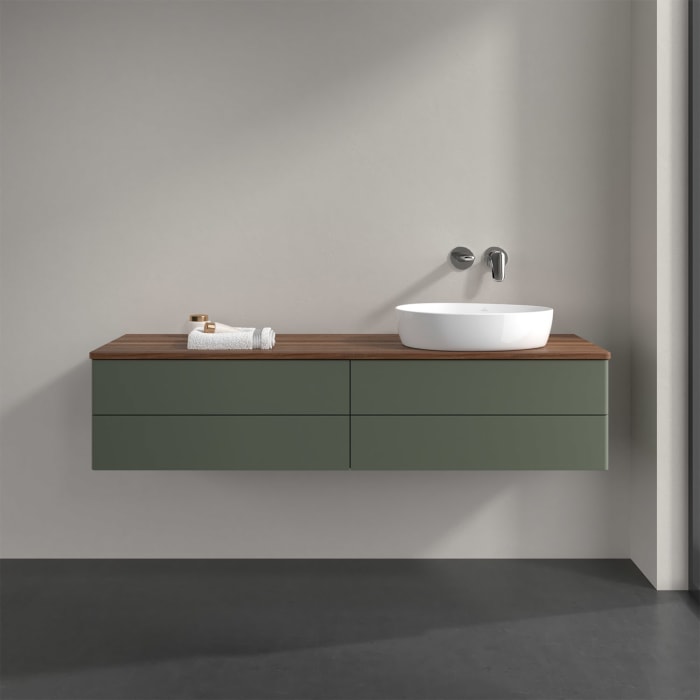 Villeroy & Boch Antao Waschbeckenunterschrank, 160 x 36 cm, 4 Auszüge mit LED-Licht, Front ohne Struktur, ohne Hahnloch, für Waschtisch rechts
