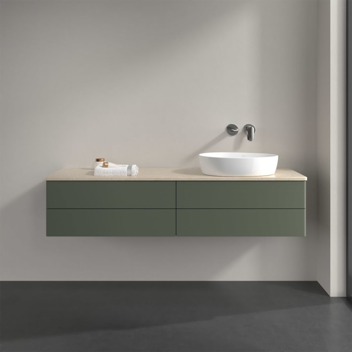 Villeroy & Boch Antao Waschbeckenunterschrank, 160 x 36 cm, 4 Auszüge mit LED-Licht, Front ohne Struktur, ohne Hahnloch, für Waschtisch rechts