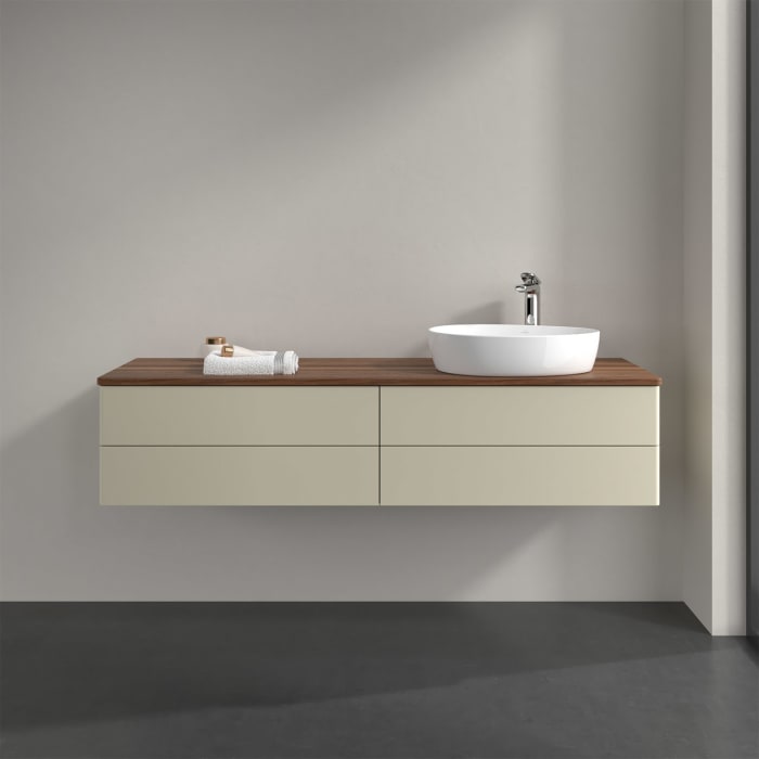 Villeroy & Boch Antao Waschbeckenunterschrank, 160 x 36 cm, 4 Auszüge mit LED-Licht, Front ohne Struktur, mit Hahnloch, für Waschtisch rechts
