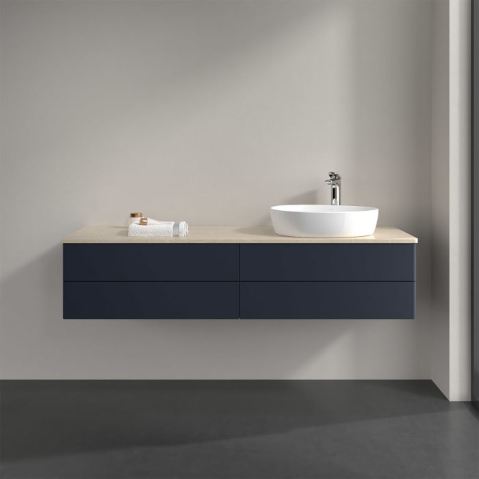 Villeroy & Boch Antao Waschbeckenunterschrank, 160 x 36 cm, 4 Auszüge mit LED-Licht, Front ohne Struktur, mit Hahnloch, für Waschtisch rechts