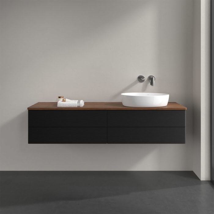 Villeroy & Boch Antao Waschbeckenunterschrank, 160 x 36 cm, 4 Auszüge mit LED-Licht, Front mit Struktur, ohne Hahnloch, für Waschtisch rechts