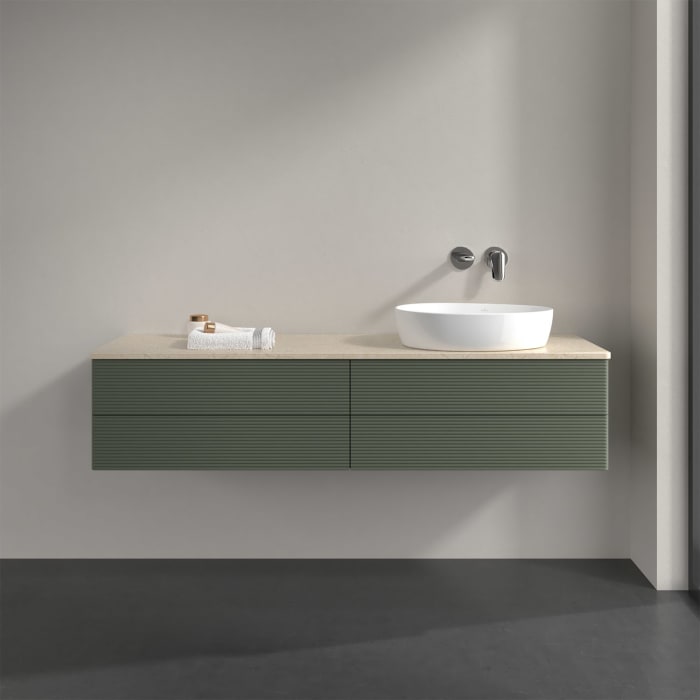 Villeroy & Boch Antao Waschbeckenunterschrank, 160 x 36 cm, 4 Auszüge mit LED-Licht, Front mit Struktur, ohne Hahnloch, für Waschtisch rechts