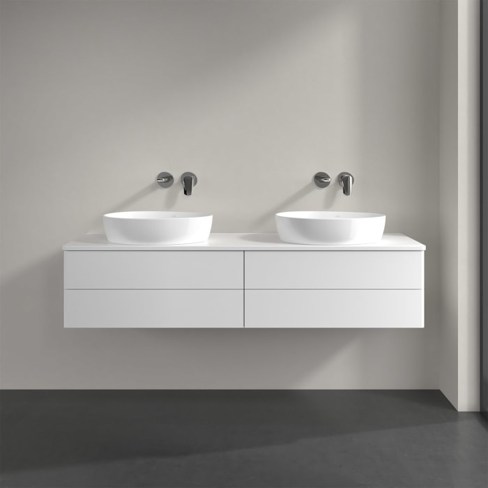 Villeroy & Boch Antao Waschbeckenunterschrank, 160 x 36 cm, 4 Auszüge mit LED-Licht, Front ohne Struktur, ohne Hahnloch, für Waschtisch links und rech