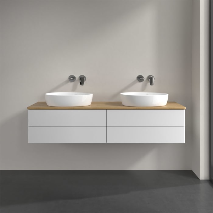 Villeroy & Boch Antao Waschbeckenunterschrank, 160 x 36 cm, 4 Auszüge mit LED-Licht, Front ohne Struktur, ohne Hahnloch, für Waschtisch links und rech