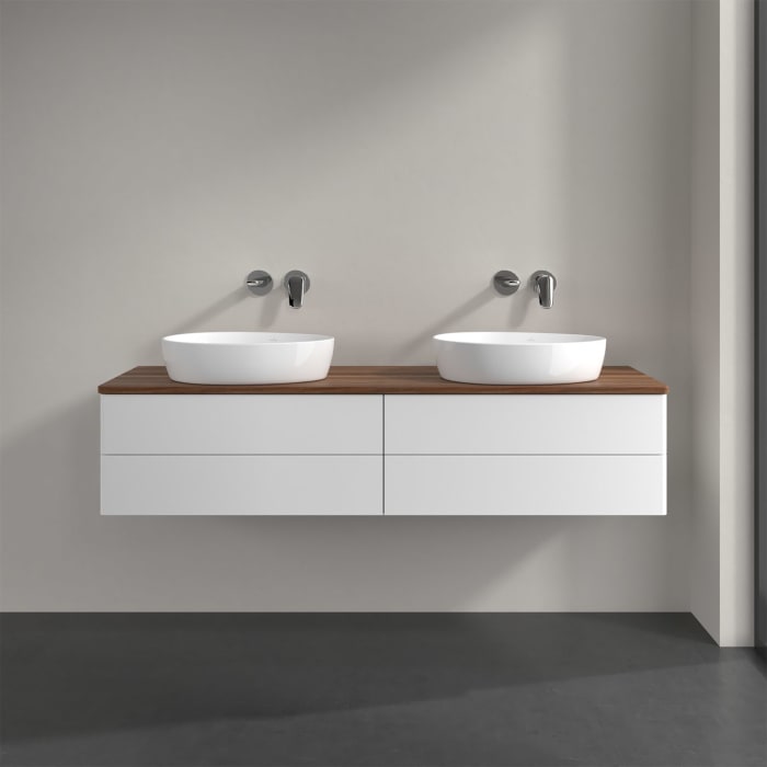 Villeroy & Boch Antao Waschbeckenunterschrank, 160 x 36 cm, 4 Auszüge mit LED-Licht, Front ohne Struktur, ohne Hahnloch, für Waschtisch links und rech