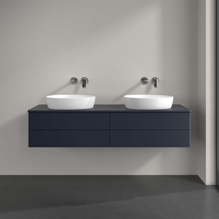 Villeroy & Boch Antao Waschbeckenunterschrank, 160 x 36 cm, 4 Auszüge mit LED-Licht, Front ohne Struktur, mit Hahnloch, für Waschtisch links und recht