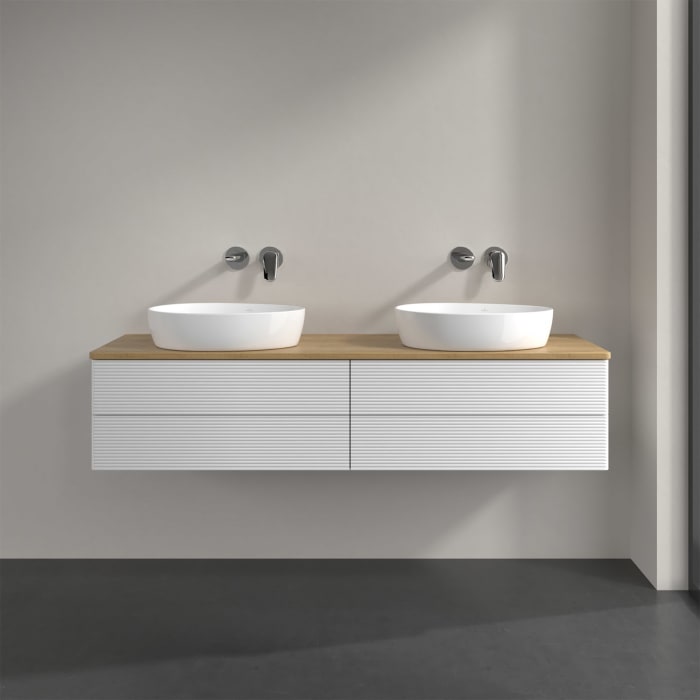 Villeroy & Boch Antao Waschbeckenunterschrank, 160 x 36 cm, 4 Auszüge mit LED-Licht, Front mit Struktur, ohne Hahnloch, für Waschtisch links und recht