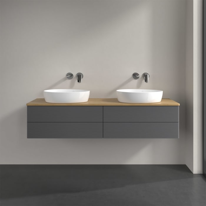 Villeroy & Boch Antao Waschbeckenunterschrank, 160 x 36 cm, 4 Auszüge mit LED-Licht, Front mit Struktur, ohne Hahnloch, für Waschtisch links und recht