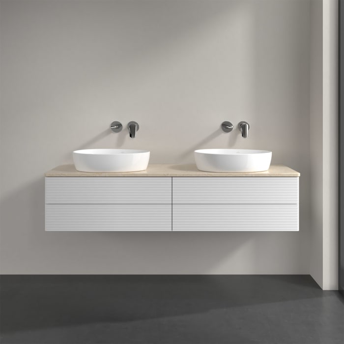 Villeroy & Boch Antao Waschbeckenunterschrank, 160 x 36 cm, 4 Auszüge mit LED-Licht, Front mit Struktur, ohne Hahnloch, für Waschtisch links und recht