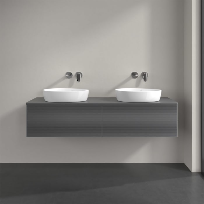 Villeroy & Boch Antao Waschbeckenunterschrank, 160 x 36 cm, 4 Auszüge mit LED-Licht, Front mit Struktur, mit Hahnloch, für Waschtisch links und rechts