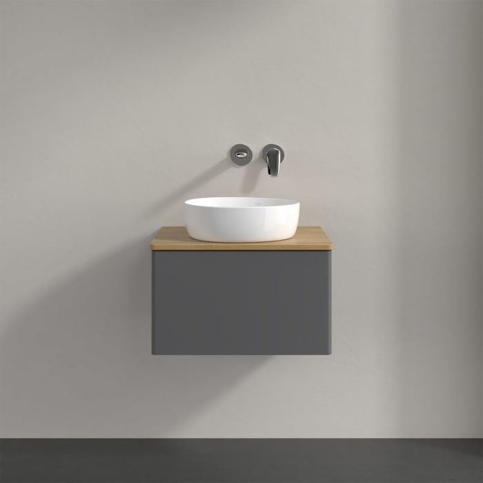 Villeroy & Boch Antao Waschbeckenunterschrank, 60 x 36 cm, 1 Auszug mit LED-Licht, Front ohne Struktur, ohne Hahnloch