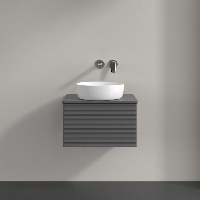 Villeroy & Boch Antao Waschbeckenunterschrank, 60 x 36 cm, 1 Auszug mit LED-Licht, Front mit Struktur, ohne Hahnloch