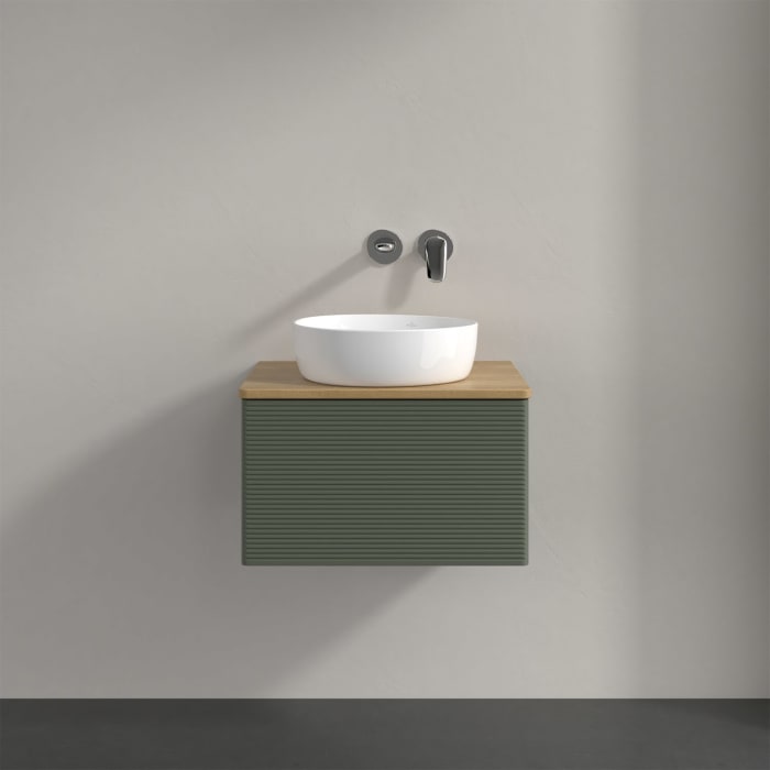 Villeroy & Boch Antao Waschbeckenunterschrank, 60 x 36 cm, 1 Auszug mit LED-Licht, Front mit Struktur, ohne Hahnloch