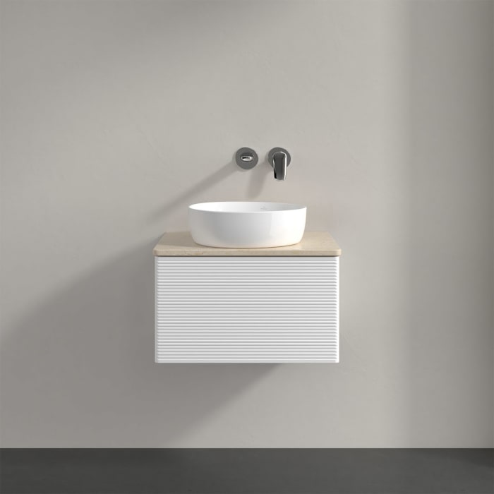 Villeroy & Boch Antao Waschbeckenunterschrank, 60 x 36 cm, 1 Auszug mit LED-Licht, Front mit Struktur, ohne Hahnloch