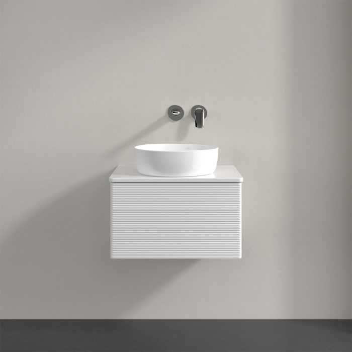 Villeroy & Boch Antao Waschbeckenunterschrank, 60 x 36 cm, 1 Auszug mit LED-Licht, Front mit Struktur, mit Hahnloch