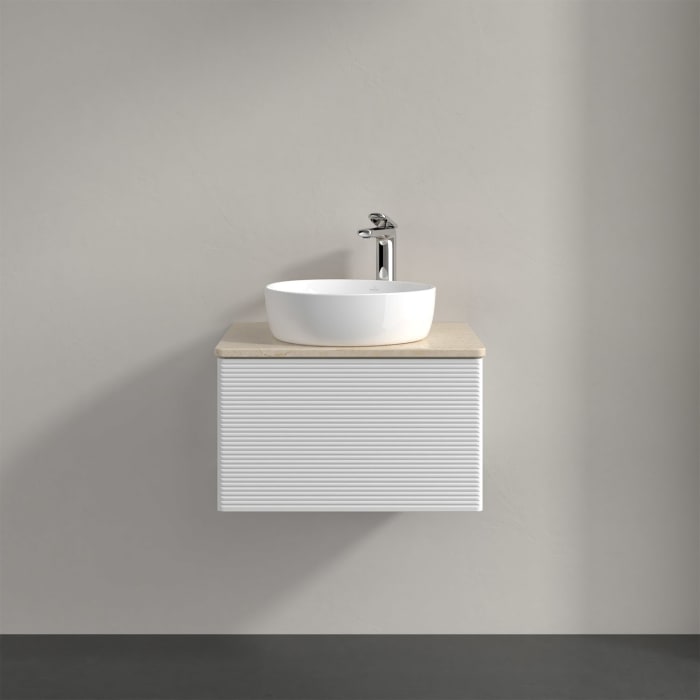 Villeroy & Boch Antao Waschbeckenunterschrank, 60 x 36 cm, 1 Auszug mit LED-Licht, Front mit Struktur, mit Hahnloch