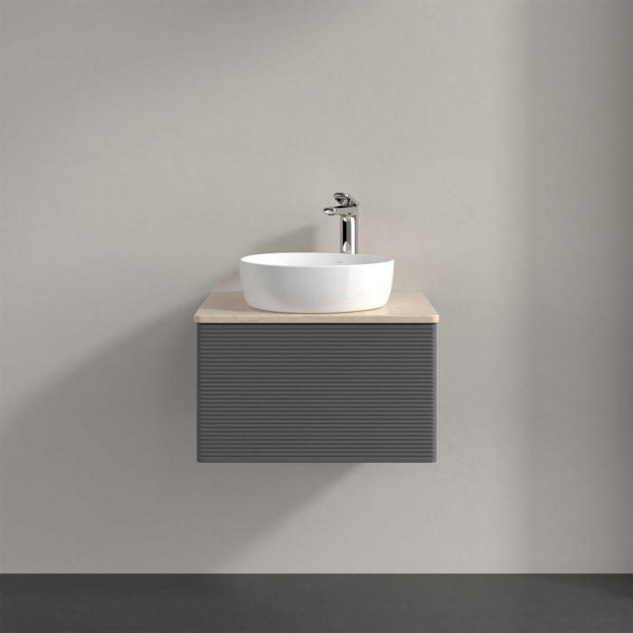 Villeroy & Boch Antao Waschbeckenunterschrank, 60 x 36 cm, 1 Auszug mit LED-Licht, Front mit Struktur, mit Hahnloch