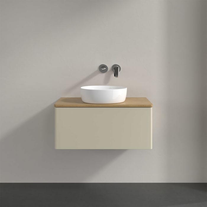 Villeroy & Boch Antao Waschbeckenunterschrank, 80 x 36 cm, 1 Auszug mit LED-Licht, Front ohne Struktur, ohne Hahnloch