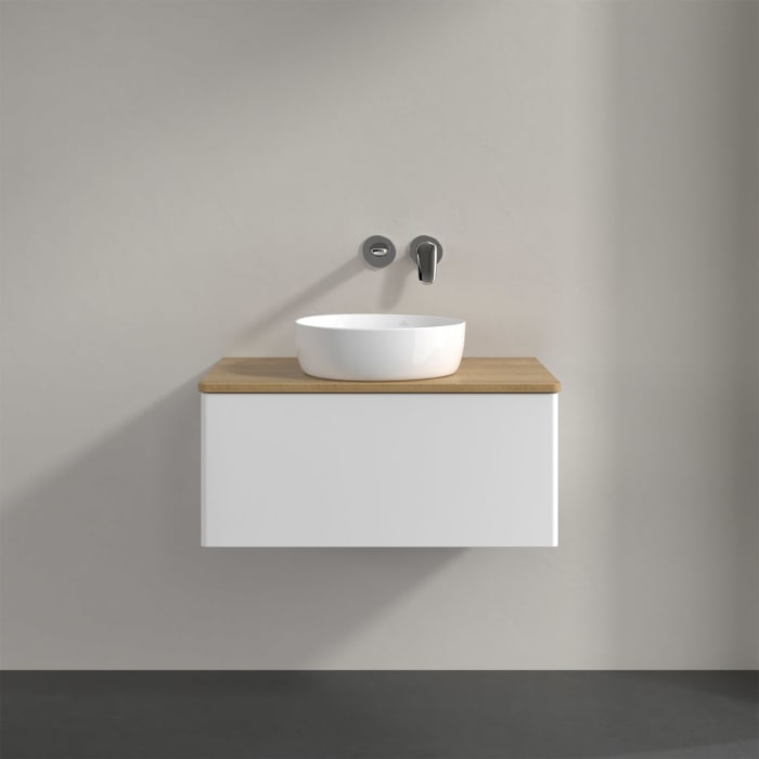 Villeroy & Boch Antao Waschbeckenunterschrank, 80 x 36 cm, 1 Auszug mit LED-Licht, Front ohne Struktur, ohne Hahnloch