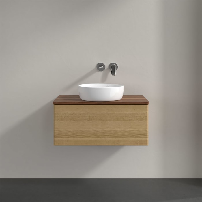 Villeroy & Boch Antao Waschbeckenunterschrank, 80 x 36 cm, 1 Auszug mit LED-Licht, Front ohne Struktur, ohne Hahnloch