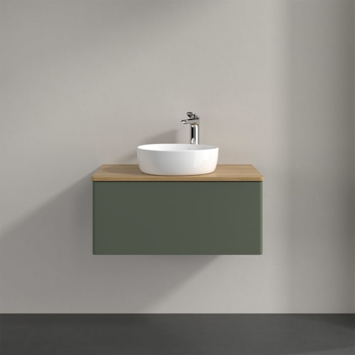 Villeroy & Boch Antao Waschbeckenunterschrank, 80 x 36 cm, 1 Auszug mit LED-Licht, Front ohne Struktur, mit Hahnloch