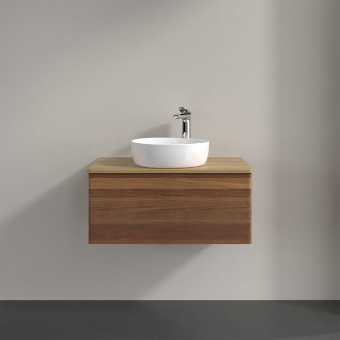 Villeroy & Boch Antao Waschbeckenunterschrank, 80 x 36 cm, 1 Auszug mit LED-Licht, Front ohne Struktur, mit Hahnloch